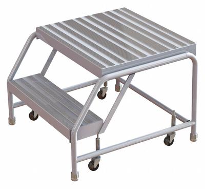 TRI-ARC Step Stool: 1.7 ft Overall Ht, 350 lb Load Cap, 2 Steps, Aluminum - Comfort-Step Rolling Step Stools