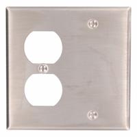 LEVITON Wall Plate: Combo, 2 Gang, Silver, Std Size (MPN 84008-40). Key specifications — Brand: LEVITON; Material: Stainless Steel.