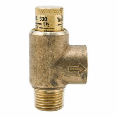Watts Calibrated Adjustable Relief Valve: MNPT x FNPT, 3/4 in x 1/2 in, Brass - Non-Code Air, Inert Gas & Liquids Pressure Relief Valves
