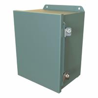 HAMMOND Electrical Enclosure: Steel, 10 in x 8 in x 6 in, NEMA 12/13/3R/4, Solid Cover, Hinged (MPN HJ1086HLP). Key specifications — Closure Method: Clamps; Brand: HAMMOND; Knockouts: Not Included.