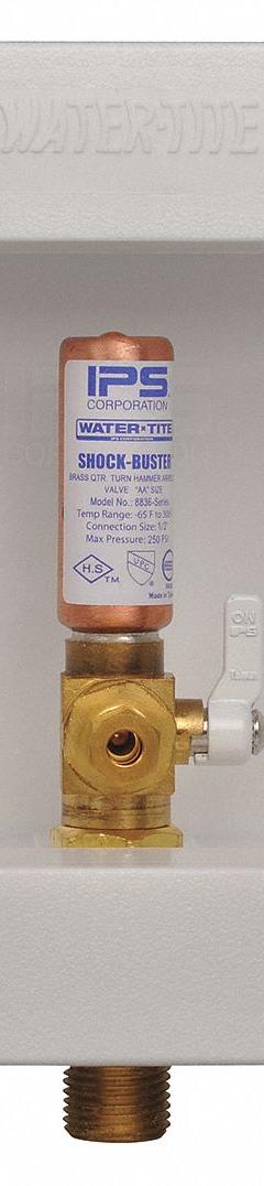 WATER-TITE Outlet Box: 1/2 in Sweat, 1/2 in Sweat, Center, 5.75 in Box Wd, 4.87 in Box Ht (MPN 87978). Key specifications — Valve Connection: 1/2 in Sweat; Inlet Connection: 1/2 in Sweat; Drain Location: Center; Brand: WATER-TITE.