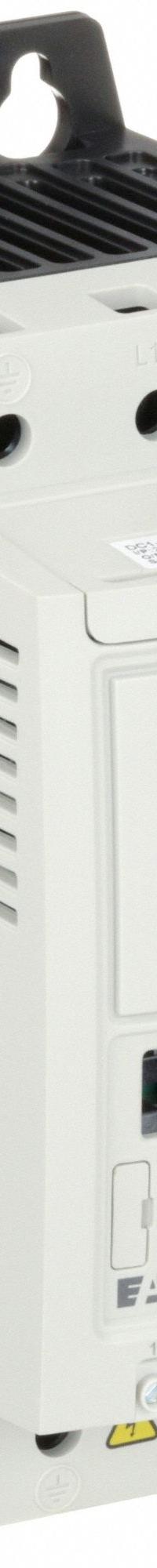 EATON Variable Frequency Drive: In Phase Single, Out Phase Three, 1 hp, 4.3 A Output Current - Max (MPN DC1-124D3NN-A20CE1). Key specifications — Style: Compact; Color: White; Output Phase: Three.