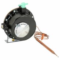 JOHNSON CONTROLS Pneumatic Thermostat: 60° to 150°F, 2 Pipes, High Volume Pipes/Air Flow Output (MPN T-3100-2). Key specifications — Pneumatic Thermostat Type: Remote-Bulb Sensor; Temperature Control Range: 60° to 150°F; Number of Pipes/Air Flow Output: 2 Pipes, High Volume; Thermostat Action: Direct; Mounting Direction/Capillary Length: Vertical, 42 in; Mounting Direction/Includes Cover: Vertical, Yes; Brand: JOHNSON CONTROLS.