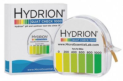 HYDRION Test Paper: Quaternary Ammonium, 0 to 1,000 ppm Quaternary Ammonium, Strip - Single-Parameter Test Strips