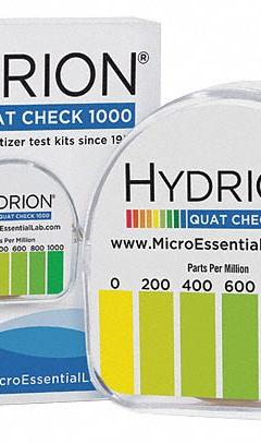 HYDRION Test Paper: Quaternary Ammonium, 0 to 1,000 ppm Quaternary Ammonium, Strip, 1,500 Tests (MPN QC-1001). Key specifications — Test Form: Strip; Brand: HYDRION; Parameter Measurements Included: 0 to 1,000 ppm Quaternary Ammonium.