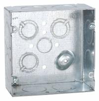 RACO Electrical Box: Steel, Steel - 4-11/16" x 4-11/16" Square Box Material & Nominal Size, Square (MPN 258). Key specifications — Brand: RACO; Bracket Style: Without Bracket; Clamp Style: Without Clamps.