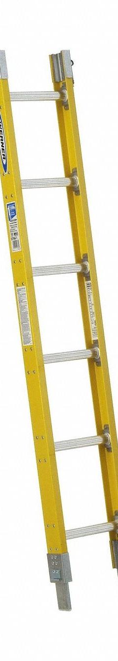 WERNER Straight Ladder: 6 ft Ladder Size, Fiberglass, 250 lb Load Capacity, 16 lb Wt, 6 Rungs (MPN S7706-1). Key specifications — Color: Yellow; Brand: WERNER; Shoe Type: Slip-Resistant; Section Type: Stackable (Up to 3).