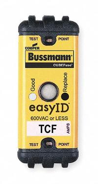 BUSSMANN Fuse: Class CF, TCF Series, Time-Delay, 25 A, 600 V AC, 300 V DC, Indicating (MPN TCF25). Key specifications — Brand: BUSSMANN; Series: TCF.