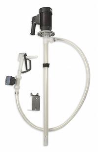 DAYTON Electric Drum Pump: Pump with Hose & Nozzle, 1 1/10 hp HP, 115 V AC, 13 gpm, PVDF, PVDF (MPN 1DLR5). Key specifications — Brand: DAYTON; Suction Tube Material: PVDF.