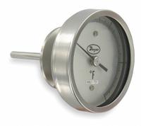 DWYER Sanitary Dial Thermometer: 50°F to 300°F, +/- 1% Accuracy, 3 in Dial Dia, 4.5 in Stem Lg (MPN BT15S34561). Key specifications — Accuracy: +/- 1%; Brand: DWYER.