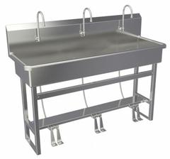SANI-LAV Wash Station: 45 in Overall Ht, 57 in Bowl Lg, 8 in Bowl Dp, 0.5 gpm Flow Rate, 16 ga (MPN 56FSL-0.5). Key specifications — Includes Side Splash: Side Splash Not Included; Brand: SANI-LAV.