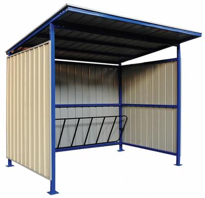 APPROVED VENDOR Bicycle Storage Shed: Unassembled, 3 Sides, 102 in x 92 in x 91 in, Steel - 3-Wall Open-Front Unassembled Bicycle Storage Shelters