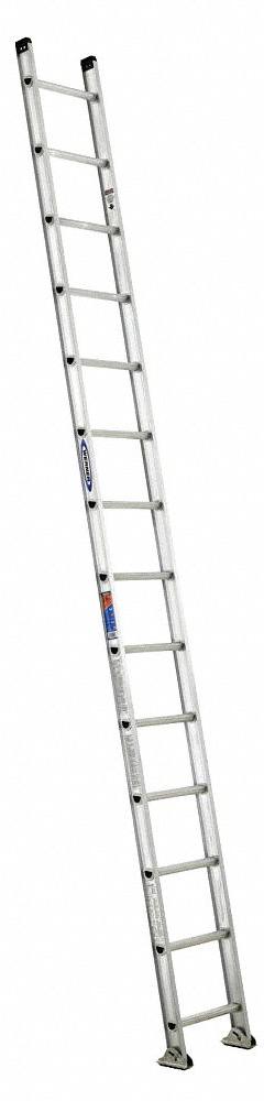 WERNER Straight Ladder: 14 ft Ladder Size, Aluminum, 300 lb Load Capacity, 27 lb Wt, 14 Rungs (MPN D1514-1). Key specifications — Color: Silver; Brand: WERNER; Included Features: Mar-Resistant End Caps; Shoe Type: Slip-Resistant.