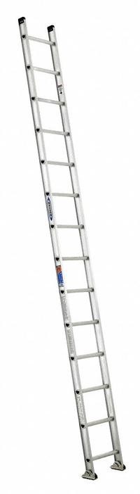 WERNER Straight Ladder: 14 ft Ladder Size, Aluminum, 300 lb Load Capacity, 27 lb Wt, 14 Rungs (MPN D1514-1). Key specifications — Color: Silver; Brand: WERNER; Included Features: Mar-Resistant End Caps; Shoe Type: Slip-Resistant.