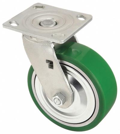 APPROVED VENDOR Plate Caster: Swivel, No Brake, Polyurethane, 5 in Wheel Dia, 2 in Wheel Wd - Medium-Duty Plate Casters