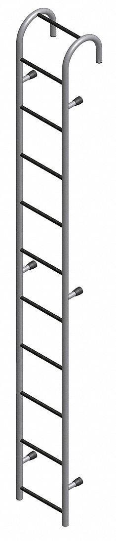 COTTERMAN Straight Ladder: 10 ft Ladder Size, Steel, 300 lb Load Capacity, 45 lb Wt, 10 Rungs (MPN ST10AL C1). Key specifications — Color: Gray; Brand: COTTERMAN; Included Features: Side Rail Bumpers.