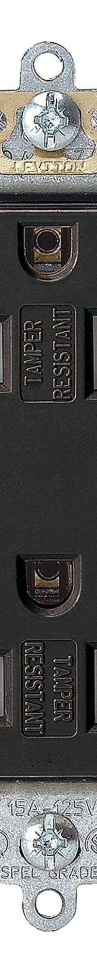 LEVITON Receptacle: Decorator Duplex, 5-15, Black, 125V AC, 15 A, 2 Pole / 3 Wire (MPN TDR15-E)