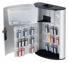 Key Box: 54 Key Capacity, Dial Combo Lock, Aluminum, Gray, 15 3/4 in Ht, 11 7/8 in Wd, 4 5/8 in Dp (MPN 196823). Key specifications — Brand: DURABLE; Finish: Brushed Aluminum; Includes Key Tags: Includes Key Tags; Includes Mounting Hardware: Mounting Hardware Included; Color: Gray; Mounting Location: Wall; Material: Aluminum.