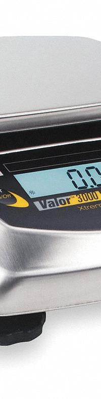 OHAUS Food Scale: 5 3/4 in Weighing Surface Dp, 6 1/4 in Weighing Surface Wd, 3 in Overall Ht, LCD (MPN V31X3). Key specifications — Readability: 0.002 lb/0.5 g; Brand: OHAUS; IP Rating: Not IP Rated.