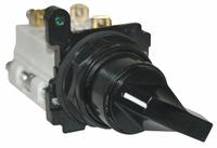 EATON Selector Switch: 30 mm Panel Mounting Size, 3 Positions, Extended Lever, 2NO/2NC, Metallic (MPN E34VHBL1-Y2). Key specifications — AC Contact Rating: 10 A @ 600 V; Action: Maintained/Maintained/Maintained; Cam: 3; DC Contact Rating: 5 A @ 250 V; Hazardous Location Specification: Not Rated; Operator Head Material: Polymer; Operator Head Type: Long-Handled Knob; Operator Illumination: Non-Illuminated.