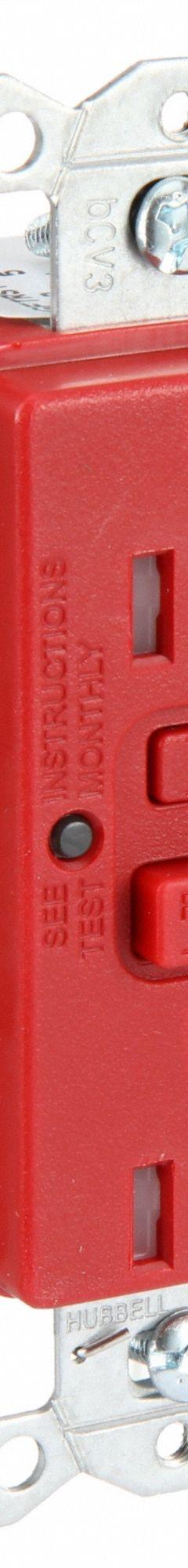 HUBBELL GFCI Receptacle: Duplex, 5-20, Red, GFCI, 125V AC, 20 A, 2 Pole / 3 Wire (MPN GFRTR20R)