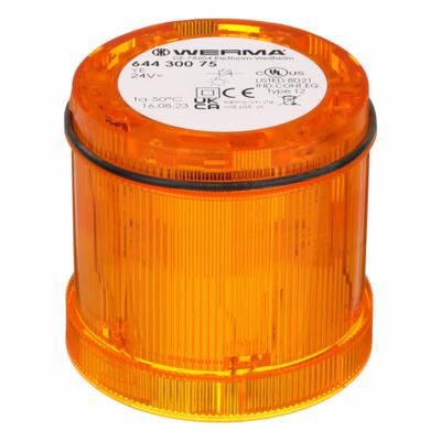 WERMA Tower Light Module: Steady, 24V AC/24V DC, Yellow, 70 mm Overall Dia - Steady Light Modules