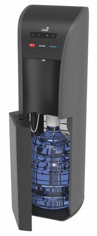 OASIS Bottled Water Dispenser: Freestanding, Bottom Loading, Cold/Hot/Room Temp, Black, Polymer (MPN BAEB1SHSK). Key specifications — Water Type: Still; Operating Voltage: 115V AC; Power Source: Electric Corded; Water Temperature Types: Cold; Brand: OASIS; Housing Color: Black; Material: Plastic.