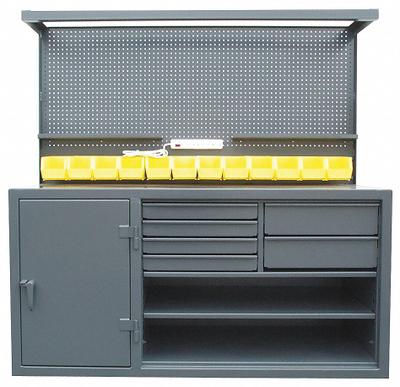 STRONG HOLD Cabinet Workbench: Steel, 72 in x 30 in, 4,800 lb Overall Load Capacity - Cabinet Benches with Upper & Lower Storage Compartments