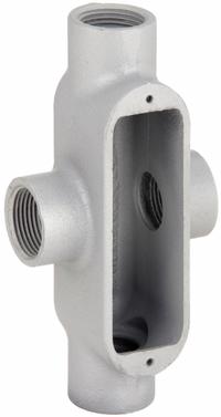 Conduit Outlet Body: Iron, 1 in Trade Size, X Body, 12 cu in Body Capacity, Threaded Hub (MPN OX-3M). Key specifications — Finish: Powder Coated; Includes: Set Screw Hubs; For Use With: RMC; Brand: HUBBELL KILLARK; Hub Style: Threaded; Mfr. Series: O.