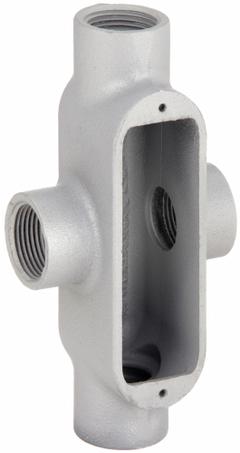Conduit Outlet Body: Iron, 1 in Trade Size, X Body, 12 cu in Body Capacity, Threaded Hub (MPN OX-3M). Key specifications — Finish: Powder Coated; Includes: Set Screw Hubs; For Use With: RMC; Brand: HUBBELL KILLARK; Hub Style: Threaded; Mfr. Series: O.