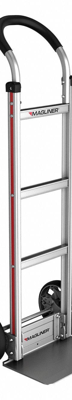 MAGLINER General Purpose Hand Truck: 500 lb, Flow-Back Handle, Silver, Aluminum, Solid, 8 in Wheel (MPN HMK119E11--N). Key specifications — Brand: MAGLINER; Color: Silver.