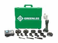 GREENLEE Knockout Tool Kit: 18V DC, 4 in Punching Capacity (Steel), For 10 ga Max. Steel Thick (MPN LS100X11SB4). Key specifications — attr1256918: (1) 4 in Die; attr1256897: (2) 3.0 Ah; attr1303978: 2 Batteries, 1 Charger.