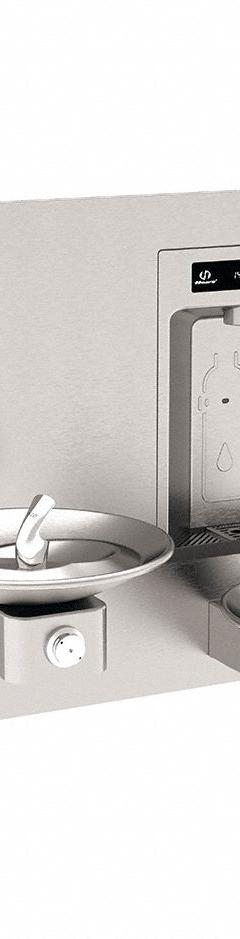 HAWS Drinking Fountain: In-Wall, Non-Refrigerated, Push Button Fountain & Touchless Bottle Filler (MPN 1011HS). Key specifications — Brand: HAWS; Housing Material: Stainless Steel; Filter Access: Rear Access Only; Housing Finish: Satin; Chilling Capacity: Non-Refrigerated; Housing Color: Silver.