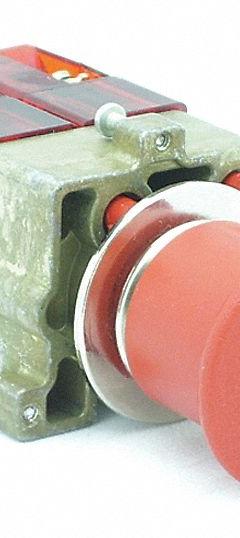 REES Emergency Stop Push Button: Non-Illuminated, Mushroom Head Profile, Non-Metallic, 22 mm, 2NC (MPN 22102-312). Key specifications — Brand: REES; Action: Maintained; Push Button Material Type: Non-Metallic.