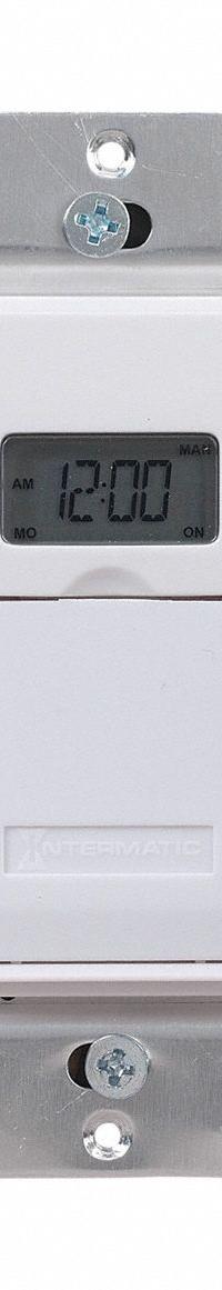 INTERMATIC Wall Switch Timer: 7 day Max, 1 min Min, SPST-NO, 120V AC, No Wall Plate Included, White (MPN EJ600). Key specifications — attr211252: INTERMATIC; attr1070698: No Hold Included.