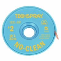 TECHSPRAY Desoldering Braid: No-Clean Flux, # 2, 0.055 in, 10 ft, Yellow, ESD-Safe (MPN 1821-10F). Key specifications — Color: Yellow; Brand: TECHSPRAY; Manufacturer Part Number: 1821-10F.