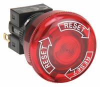 OMRON Emergency Stop Push Button: Illuminated, Mushroom Head Profile, Non-Metallic, 16 mm, 2NC (MPN A165E-LS-24D-02). Key specifications — Brand: OMRON; Action: Maintained; Series: A165E; Terminal Connection: Solder; Push Button Material Type: Non-Metallic.