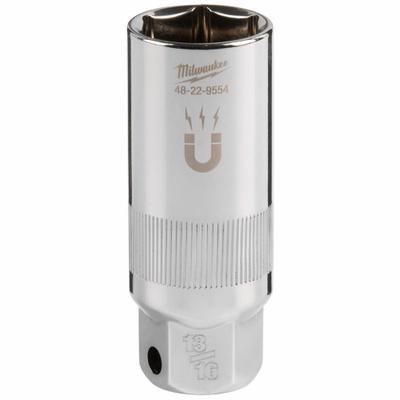 MILWAUKEE Spark Plug Socket: 3/8 in Drive Size, 13/16 in Socket Size, 6-Point, Deep - SAE Spark Plug Sockets