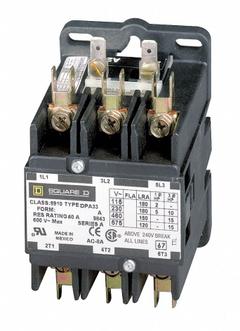 SQUARE D Definite Purpose Magnetic Contactor: 3 Poles, 480V AC, 90 A, Non-Reversing (MPN 8910DPA93V06). Key specifications — Brand: SQUARE D; Coil Voltage: 440/480V AC; Contactor Style: HVACR Definite Purpose Contactor; Terminal Connection Type: Quick-Disconnect Terminals; Maximum Voltage Rating: 600V AC; Series: 8910 Series Type DPA; Phase: Three; Main Pole Contact Form: 3NO.
