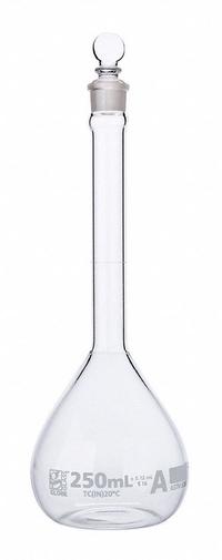 GLOBE SCIENTIFIC Volumetric Flask: 250 mL, Colorless, A, 0.12 mL, Includes Closure (MPN 8200250). Key specifications — Tolerance: 0.12 mL; Body Color: Colorless; Brand: GLOBE SCIENTIFIC; Compatible with Stopper Size: 16; USP Specification: Type I.