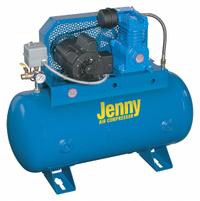 JENNY Fire Sprinkler Air Compressor: 1.5 hp, 1 Stage, Horizontal, 30 gal, 10.9 cfm, 40 psi (MPN K15S-30UMS-115/1). Key specifications — attr48430: JENNY; attr48445: 60 Hz; attr48448: Initial Fill of Compressor Oil; attr48450: 120V AC; attr48474: Single; attr48487: Horizontal.