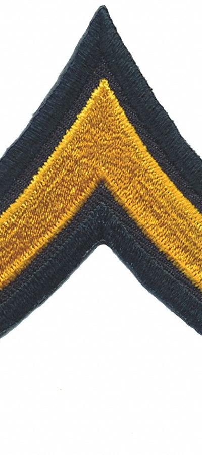 HEROS PRIDE Embroidered Patch: PFC, 3 in, Black/Gold, Polyester/Rayon, Rank Insignia - Embroidered Insignia