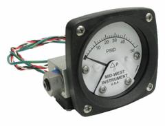 MIDWEST INSTRUMENT Differential Pressure Gauge & Switch: Back, 1/4 in NPT Female, 120, 2 1/2 in Dial (MPN 120AA-00-O-AA-50P). Key specifications — Sensor Type: Piston; Series: 120; Housing Material: Aluminum; Certificate of Calibration: Not Included; Gauge Accuracy: ±3-2-3%.