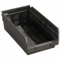 QUANTUM STORAGE SYSTEMS Shelf Bin: 11 5/8 in Overall Lg, 6 5/8 in x 4 in, Black, Nesting Capable (MPN QSB102BR). Key specifications — Brand: QUANTUM STORAGE SYSTEMS; % Recycled Content: 100%; Manufacturer Part Number: QSB102BR; Includes Dividers: Dividers Not Included; Electrostatic Discharge: Not Electrostatic Discharge Conductive.