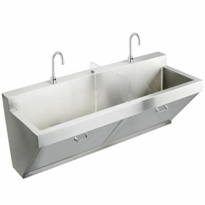 JUST MANUFACTURING Scrub Sink: 2 Stations, 26 in Overall Ht, 60 in Overall Lg - Two-Station Hospital Sinks with Faucets