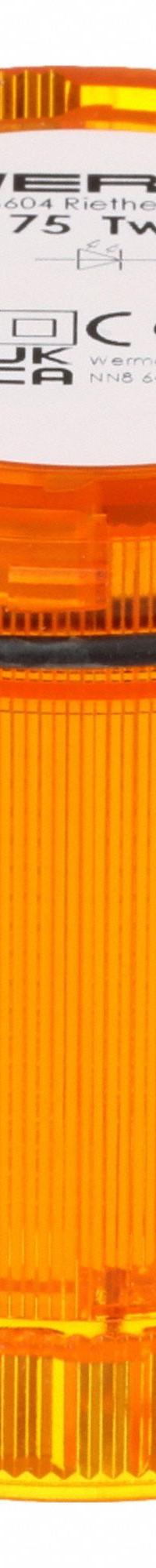 WERMA Tower Light Module: Flashing/Steady, 24V AC/24V DC, Yellow, 70 mm Overall Dia, KombiSIGN 72 (MPN 64731075). Key specifications — Brand: WERMA; Compatible with Series: KombiSIGN 72; Lens Color: Yellow; Operating Voltage: 24V AC; Manufacturer Part Number: 64731075.