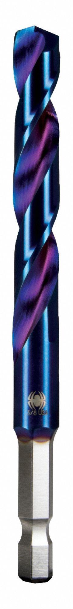 SPYDER Twist Drill Bit: 3/8", 137° Split Point, HSS, Impact Rated, Quick-Change Hex Shank (MPN 19014). Key specifications — attr1234973: Impact Rated; attr1234966: SPYDER; attr1234978: 0.3750.