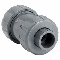 HAYWARD Check Valve: Ball, Inline Valve Body, PVC, 3/4 in Pipe Size, True Union Socket/NPT, Std, FKM (MPN TC10075ST). Key specifications — Ball Material: PVC; Brand: HAYWARD.