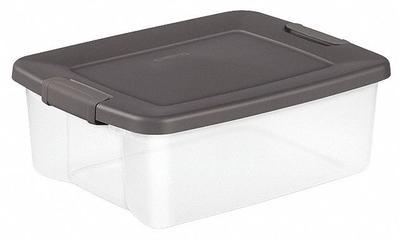 STERILITE Storage Tote: 6.3 gal, 19 7/8 in x 15 1/2 in x 7 3/4 in, Clear Body, Gray Lid - Clearview Totes with Latch-On Lids