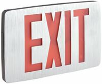 Exit Sign: Emergency Battery Backup, LED, Black, Red, 1 Faces, Ceiling/Wall, Nickel Cadmium (MPN CCESRE). Key specifications — Voltage: 120/277 V AC; Directional Indicators: Universal Field Selectable Chevrons; Text Color: Red; Brand: COMPASS; Emergency Battery Backup: Yes; Housing Color: Black; Lighting Technology: LED; Emergency Battery Backup - Broad: With Battery Backup.